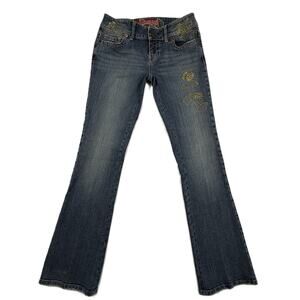 Vintage Y2K Guess Jeans Womens Sz 28 Low Rise Embroidered Stretch Bootcut Denim